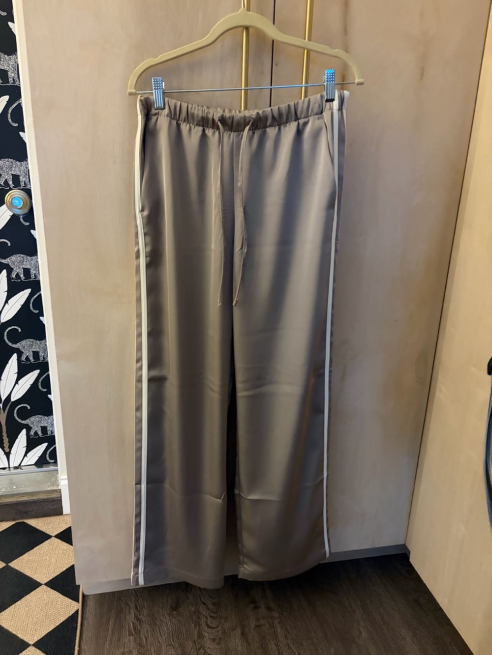 GAP Wide Leg Satin Track Pants with Side Stripe - Taupe